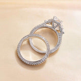 2PCS Radiant Cut Three Stone Wedding Bridal Set In Sterling Silver
