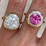 Vintage Inspired Halo Bezel Set Round Cut Engagement Ring