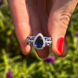 3 Pcs Blue Pear Cut Halo Bridal Set in Sterling Silver