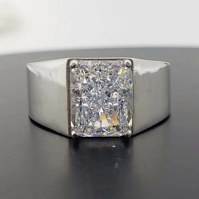 Handmade 3.5ct Radiant Cut White Sapphire Classic Sterling Silver Men's Ring