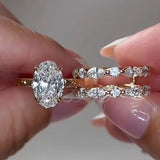 Vintage Engraved Oval Cut Milgrain Sterling Silver Bridal Ring Set