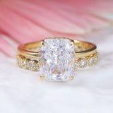2 Pcs Radiant Cut With Hidden Halo Design Sterling Silver Ring Set