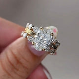 Vintage Engraved Oval Cut Milgrain Sterling Silver Bridal Ring Set