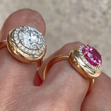 Vintage Inspired Halo Bezel Set Round Cut Engagement Ring