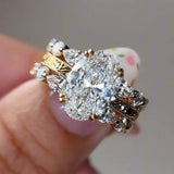 Vintage Engraved Oval Cut Milgrain Sterling Silver Bridal Ring Set
