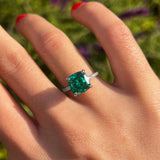 Retro Green Cushion Cut Hidden Halo Sterling Silver Engagement Ring
