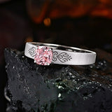 Vintage Engraved Cushion Cut Pink Engagement Ring with Brushed Band