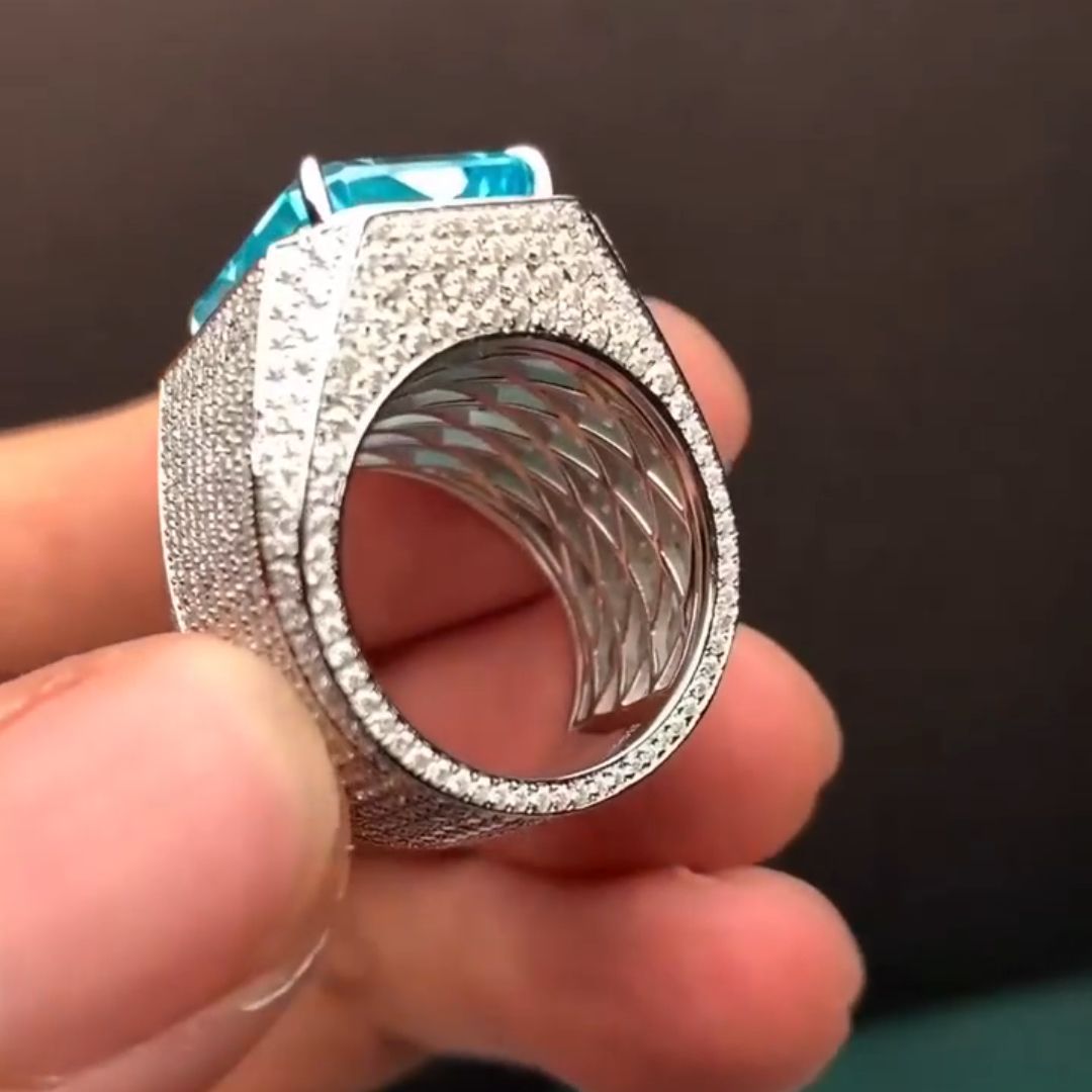 10ct Princess Cut Aquamarine Sterling Silver Handmade Ring