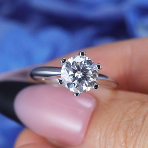 ShineofDiamond Simple Round Cut Moissanite Sterling Silver Ring