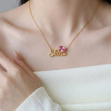 Pink and Blue Sapphire-Inspired Pendant Chocker Necklace in Sterling Silver