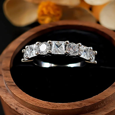 Princess Round Cut Half Eternity Sterling Silver Band