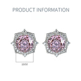 Pink Flower Design Sterling Silver Stud Earrings