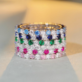 Stunning Sterling Silver Rainbow Color Eternity Band Ring for Women