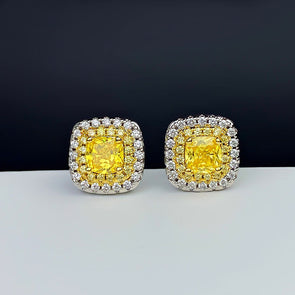 Sparkling Halo Cushion Cut Stud Earrings