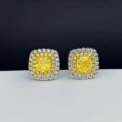 Sparkling Halo Cushion Cut Stud Earrings