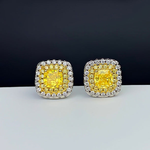 Sparkling Halo Cushion Cut Stud Earrings