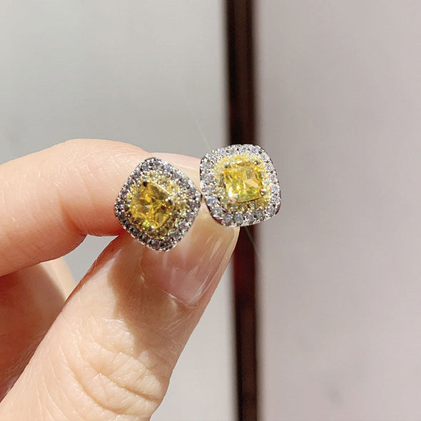 Sparkling Halo Cushion Cut Stud Earrings