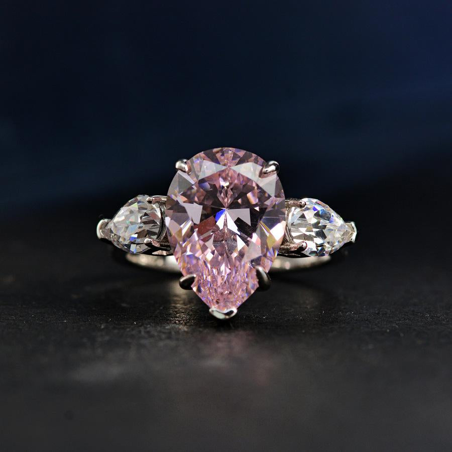 Classic Pear Cut Three Stones Sterling Silver Engagement Ring