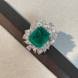 Emerald Green Halo Sterling Silver Engagement Ring