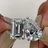 Unique Double-Stone Design Pear Cut & Emerald Cut Engagement Ring