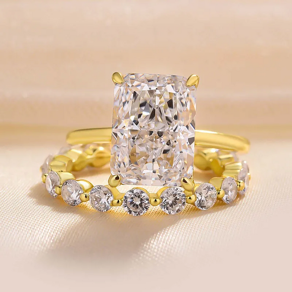 Stunning Radiant Cut Bridal Set In Sterling Silver