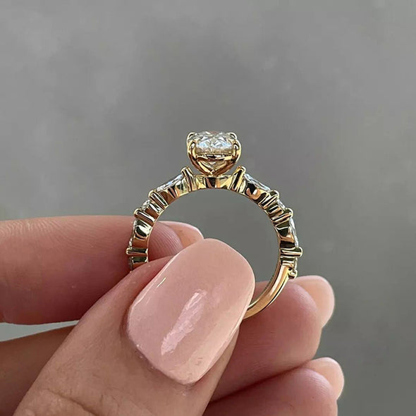 Unique Oval Cut Sterling Silver Engagement Ring