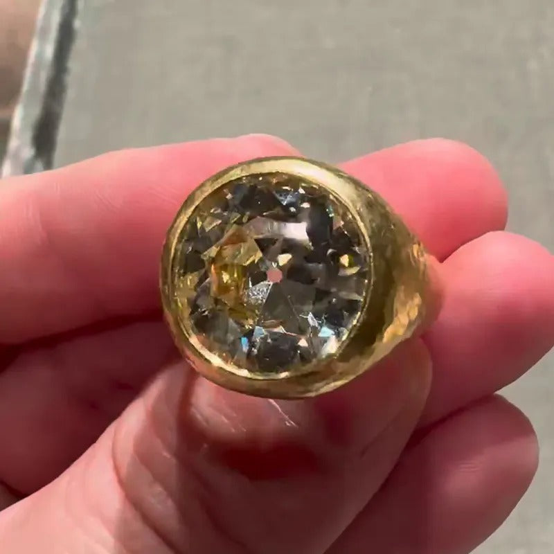 Vintage 8ct Round Cut White Sapphire Yellow Gold Handmade Men's Ring