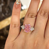 Two Tone Cushion Cut Three Stone Pink Gemstone Sterling Silver Engagement Ring