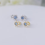Blue Flower Design Pearls Stud Earrings