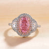 Stunning Double Halo Oval Cut Pink Sterling Silver Engagement Ring