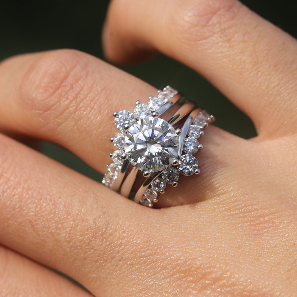 2 Pcs Round Cut Enhancer Wedding Bridal Set In Sterling Silver