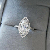 2.5CT Handmade Halo Marquise Cut Sterling Silver Engagement Ring