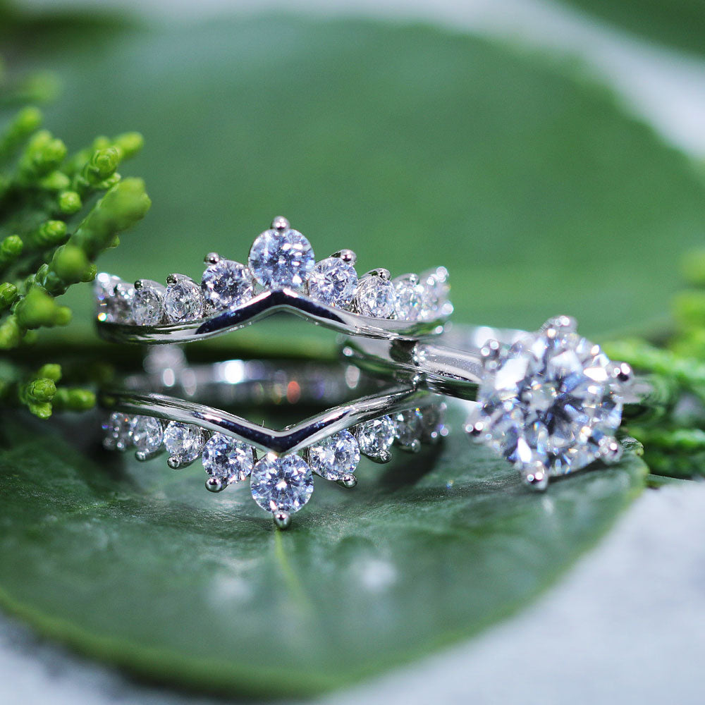 Classic Round Cut Enhancer Wedding Bridal Set In Sterling Silver