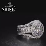 Round Cut  Halo Engagement Ring in Sterling Silver with Guard Enhancer