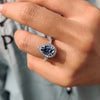 Halo Pear Cut Blue Stone Engagement Ring Three Sided Pave In Sterling Silver