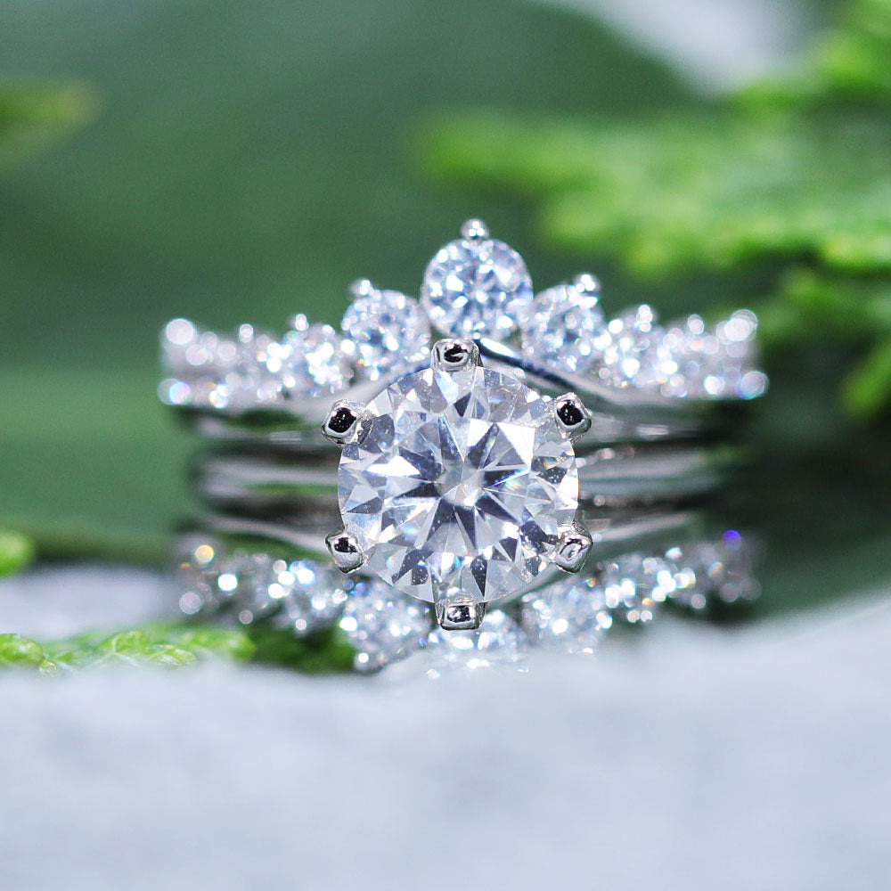 Classic Round Cut Enhancer Wedding Bridal Set In Sterling Silver