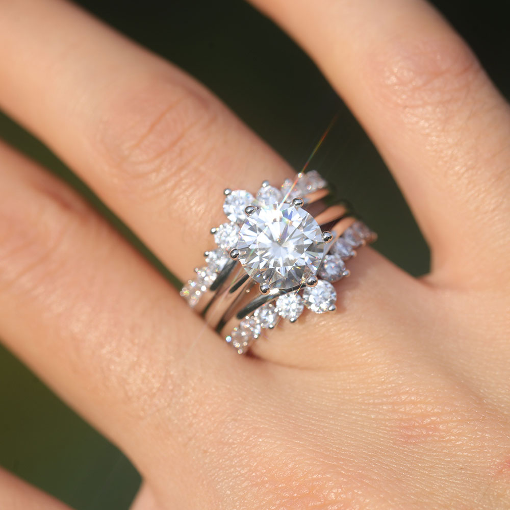 2 Pcs Round Cut Enhancer Wedding Bridal Set In Sterling Silver