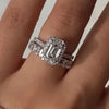 Gorgeous Halo Emerald Cut Sterling Silver Bridal Set