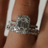 Gorgeous Halo Emerald Cut Sterling Silver Bridal Set