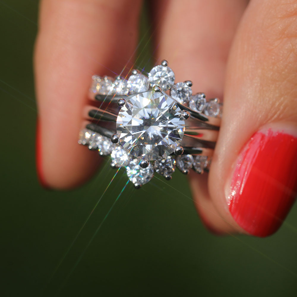 2 Pcs Round Cut Enhancer Wedding Bridal Set In Sterling Silver