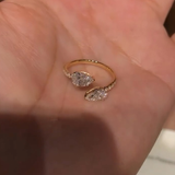 Gold Plated Double Teardrop Crystal Open Ring