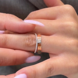 Unique Design 2 Pcs Golden Tone Wedding Band Set