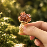 Raw Natural Aragonite Crystal Statement Ring in Gold Tone