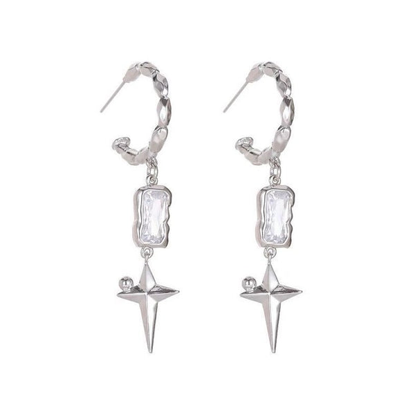 Exquisite Cube Gemstone with A Shining Star Drop Earrings