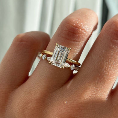 Exclusive Golden Tone Emerald Cut Bridal Set For Women In Sterling Silver