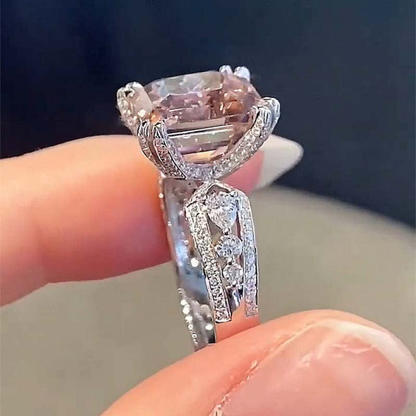 Vintage Morganite Pink Asscher Cut Sterling Silver Engagement Ring