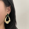 French Retro Golden Tone Wrinkled Geometric Design Earrings