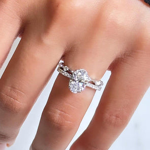 Crushed Ice Oval Cut Wedding Bridal Set In Sterling Silver