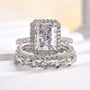 3PC Gorgeous Halo Radiant Cut Bridal Set In Sterling Silver