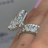 Exquisite 2 Pcs Hidden Halo Radiant Cut Bridal Set With Eternity Band